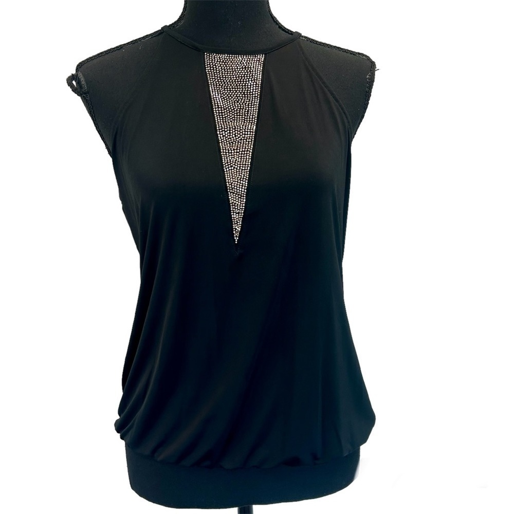 EXPRESS black gold studded rhinestone halter top camisole Sz M